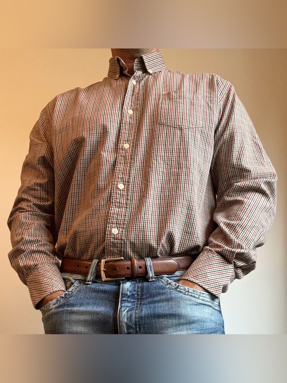 Le 31 Simons Men's Plaid Button Down Cotton Shirt Large